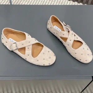 Alaia 2025 Criss Cross With Stud Ballet Flats Nude Suede 293206