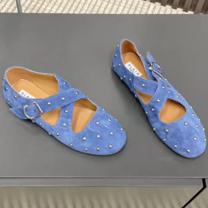 Alaia 2025 Criss Cross With Stud Ballet Flats Royal Blue Suede 293211