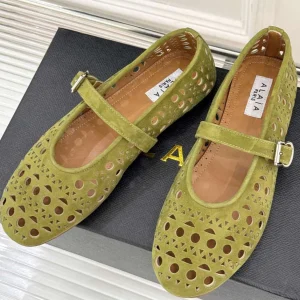Alaia Women's Ballet Flat Avocado Green Suede 293223