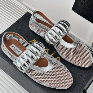 Alaia 25 Mary Jane Mesh Ballet Flats Silver Calfskin 293250