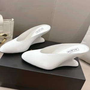 Alaia 25 Curve Wedge Mules White Lambskin 293554