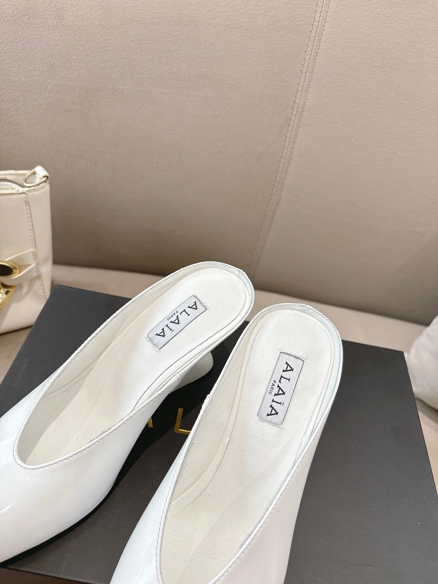 Alaia 25 Curve Wedge Mules White Lambskin 293554 - Image 2