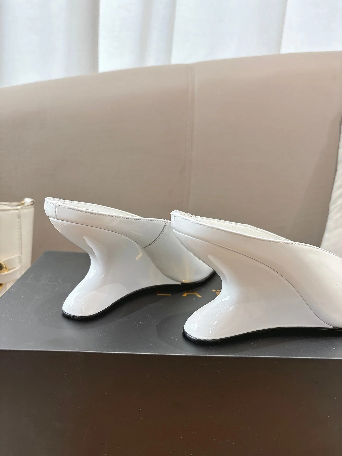 Alaia 25 Curve Wedge Mules White Lambskin 293554 - Image 6