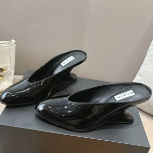 Alaia 25 Curve Wedge Mules Black Lambskin 293555