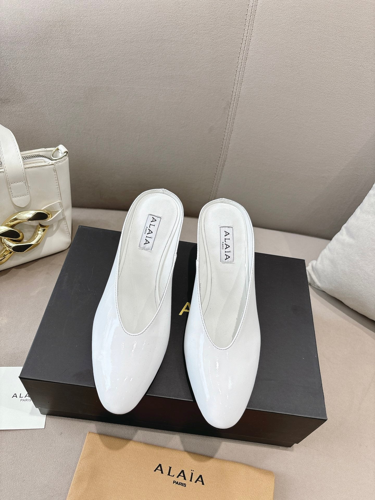 Alaia 25 Curve Wedge Mules White Lambskin 293554 - Image 9