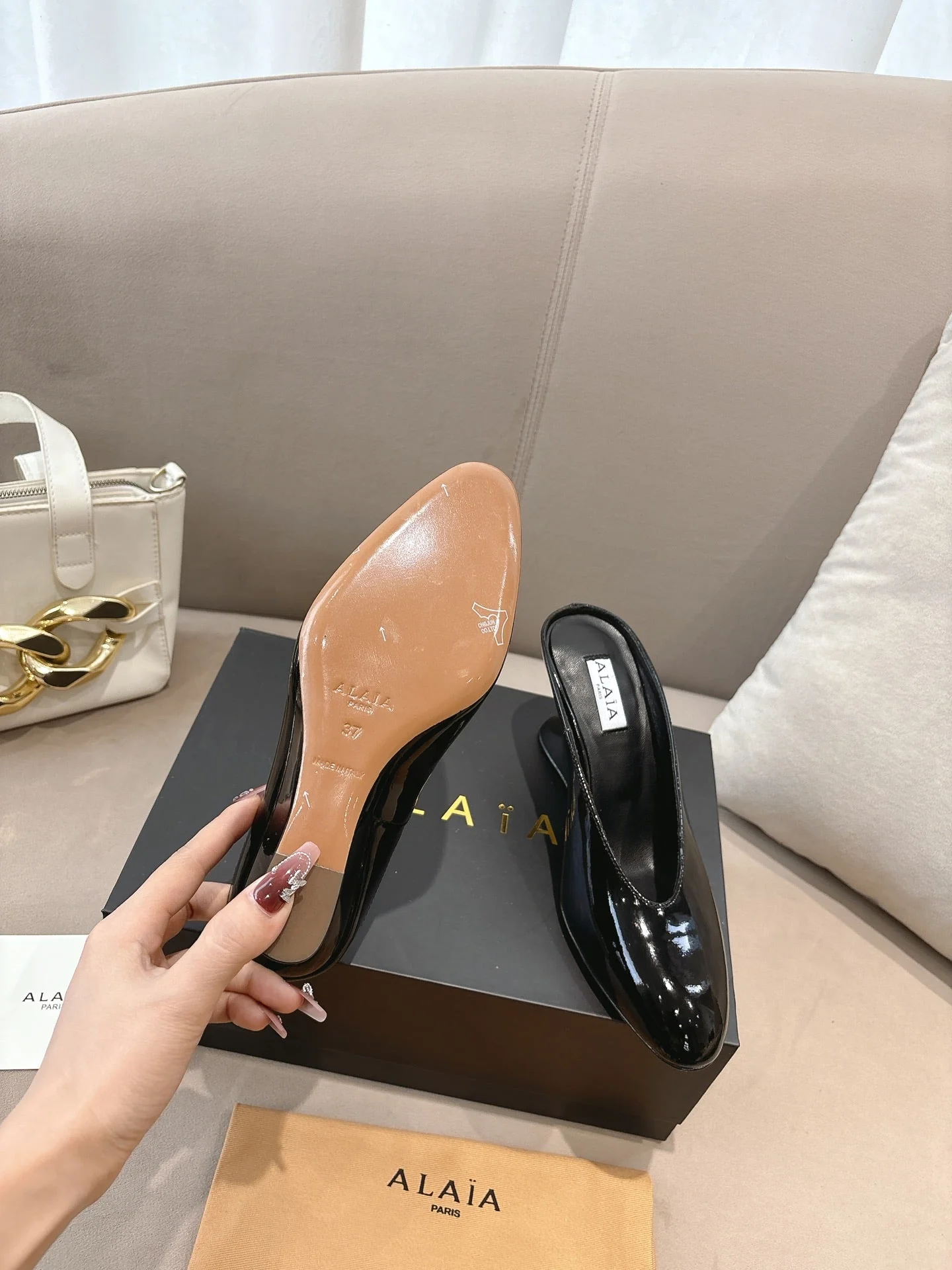 Alaia 25 Curve Wedge Mules Black Lambskin 293555 - Image 2