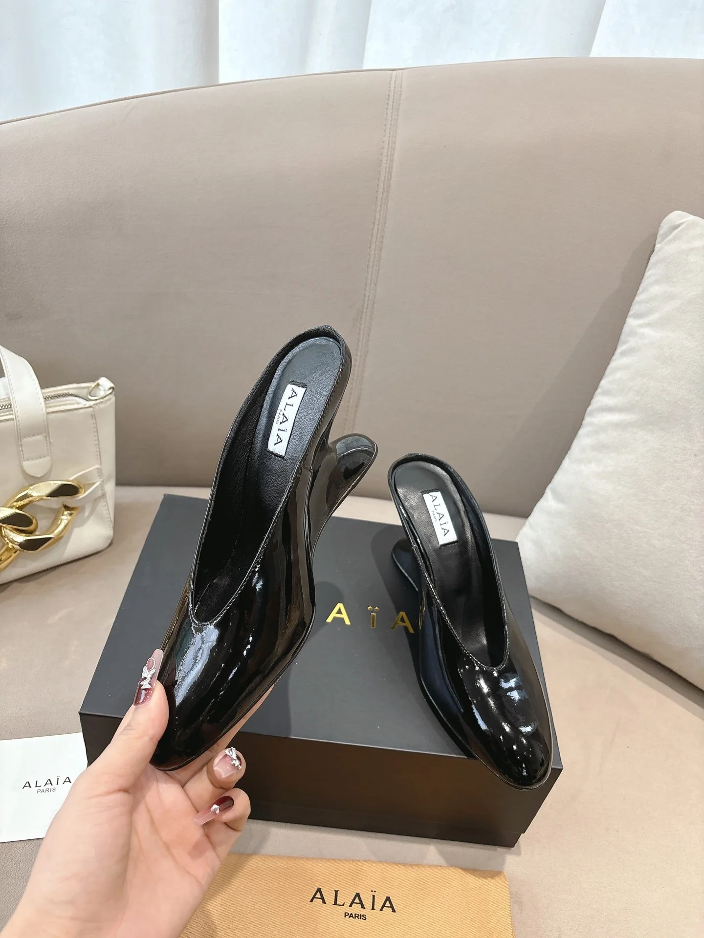 Alaia 25 Curve Wedge Mules Black Lambskin 293555 - Image 4