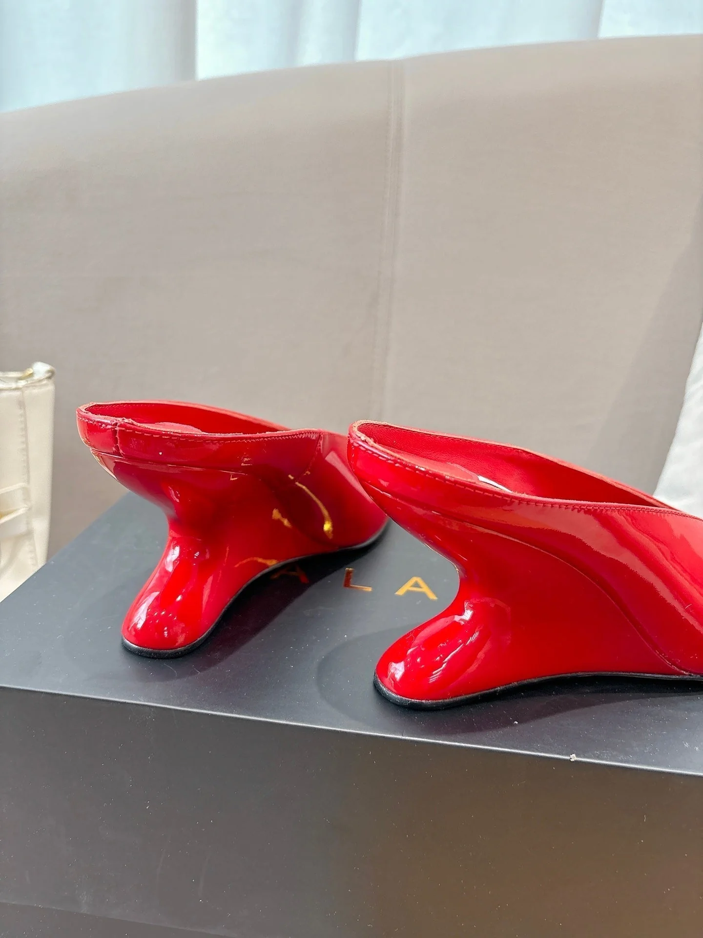 Alaia 25 Curve Wedge Mules Red Lambskin 293556 - Image 6