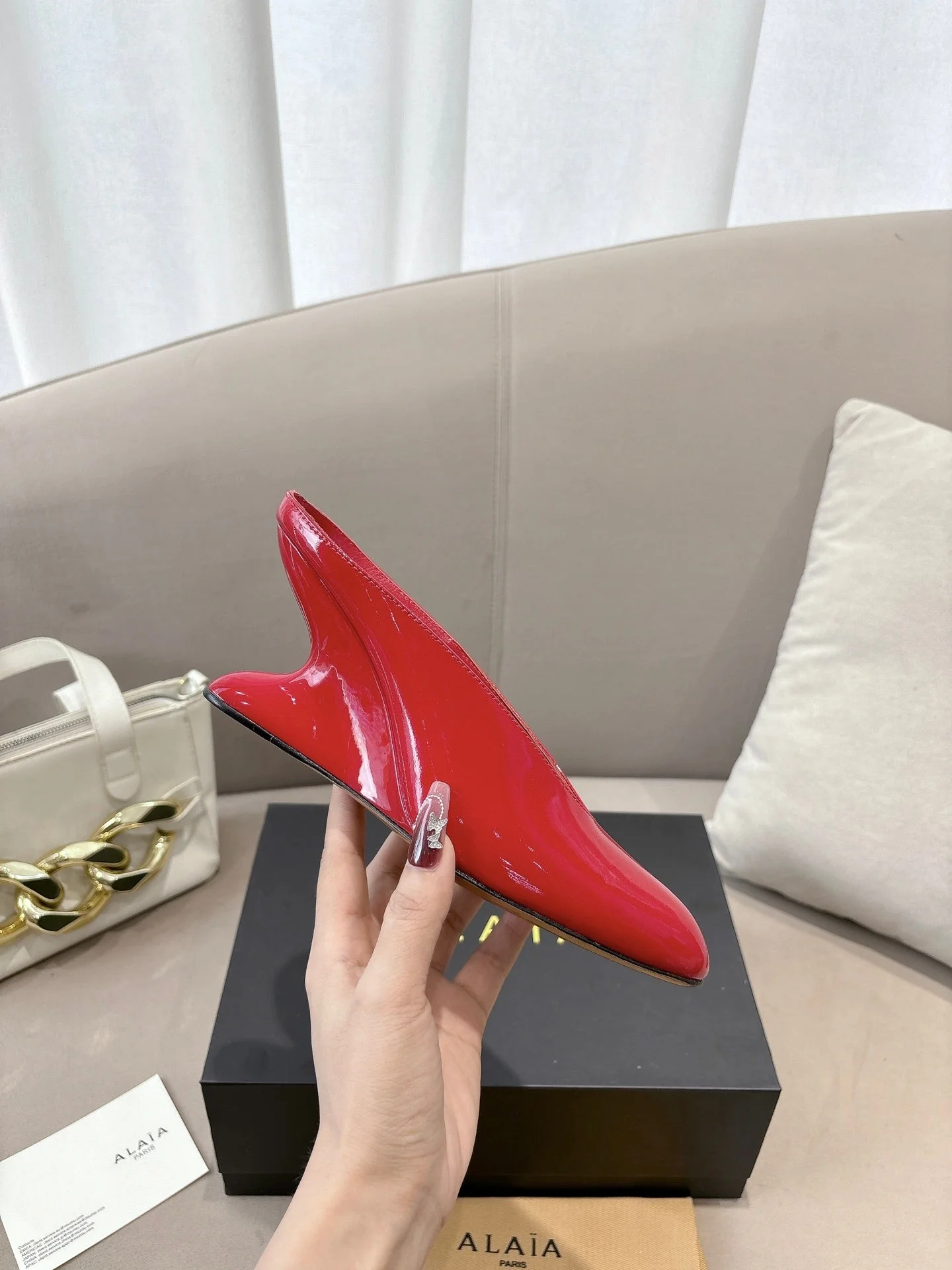 Alaia 25 Curve Wedge Mules Red Lambskin 293556 - Image 5