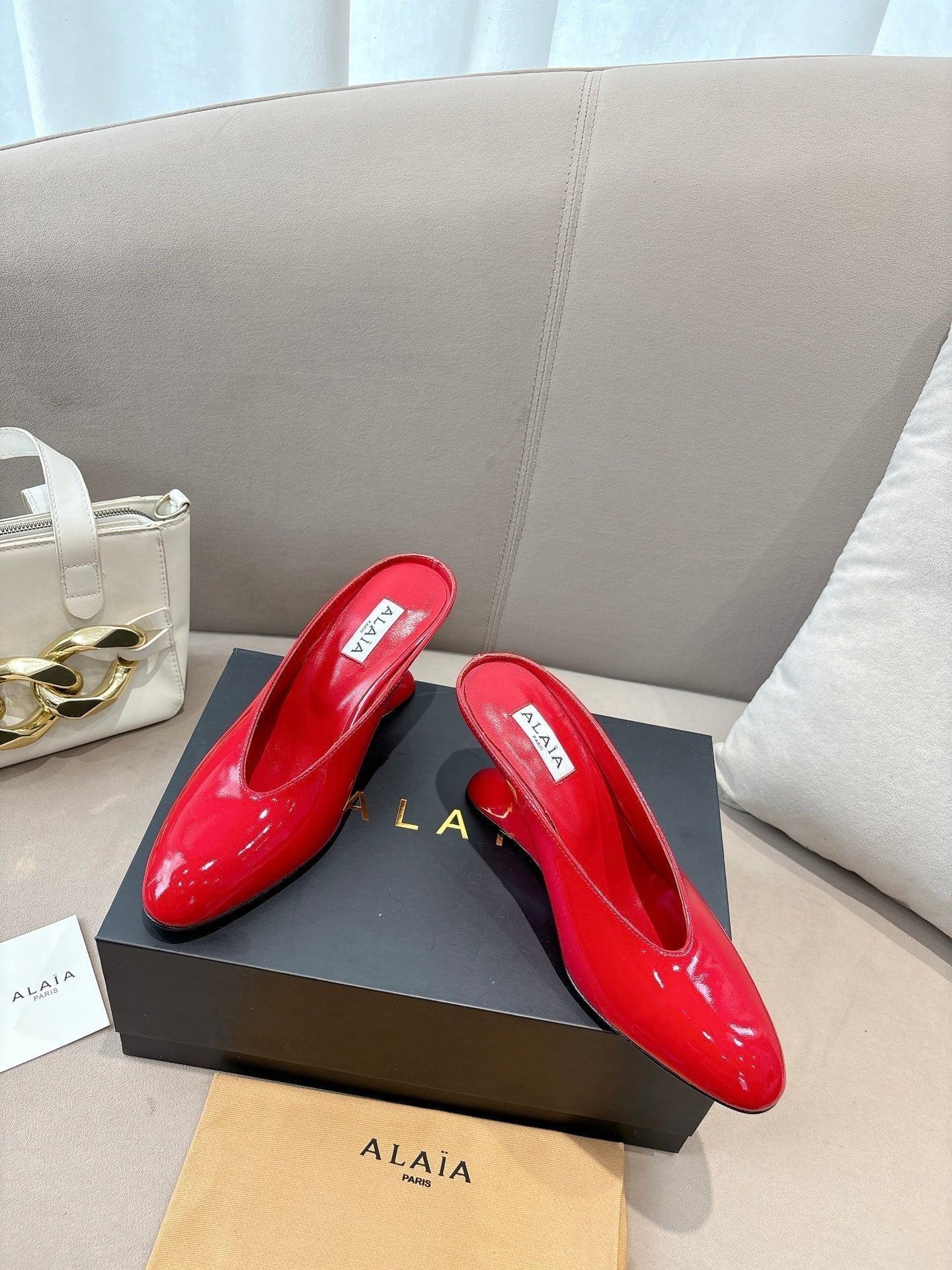 Alaia 25 Curve Wedge Mules Red Lambskin 293556 - Image 7