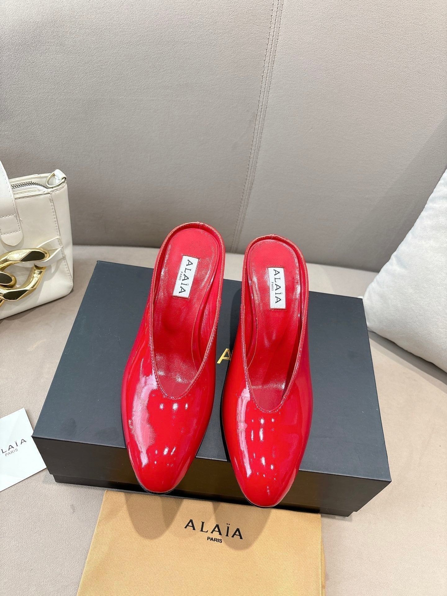 Alaia 25 Curve Wedge Mules Red Lambskin 293556 - Image 9