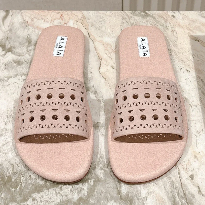 Alaia 2025 Hollow Slippers Pink Leather 293652