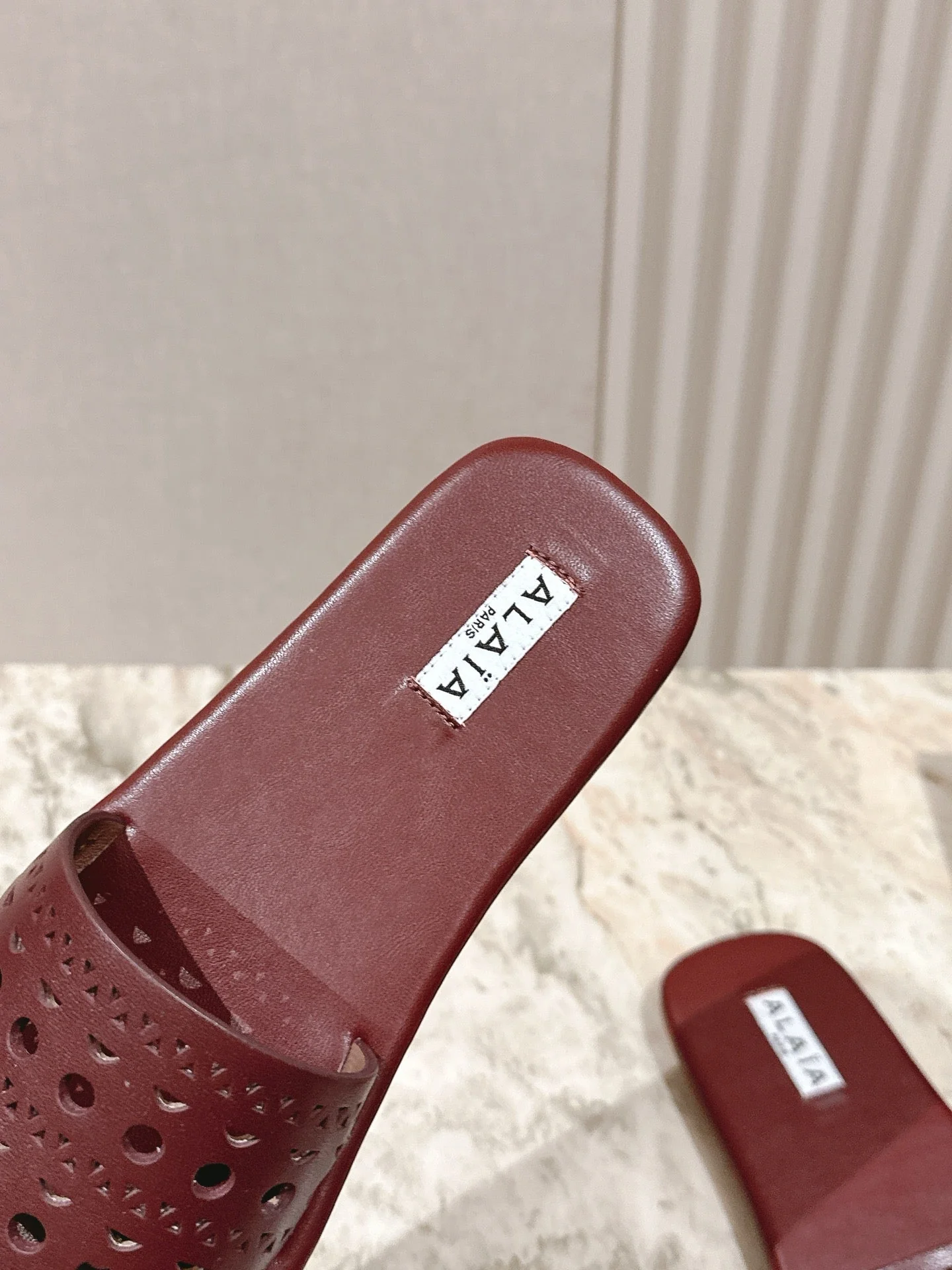 Alaia 2025 Hollow Slippers Red Leather 293654 - Image 3
