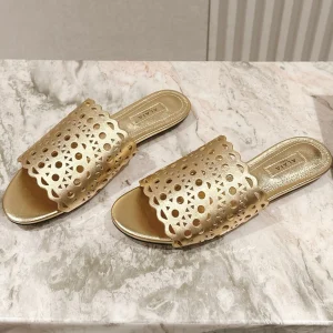 Alaia 2025 Vienne Slippers Gold Lambskin 293657