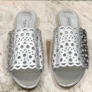 Alaia 2025 Vienne Slippers Silver Lambskin 293656