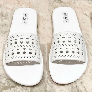 Alaia 2025 Hollow Slippers White Leather 293655