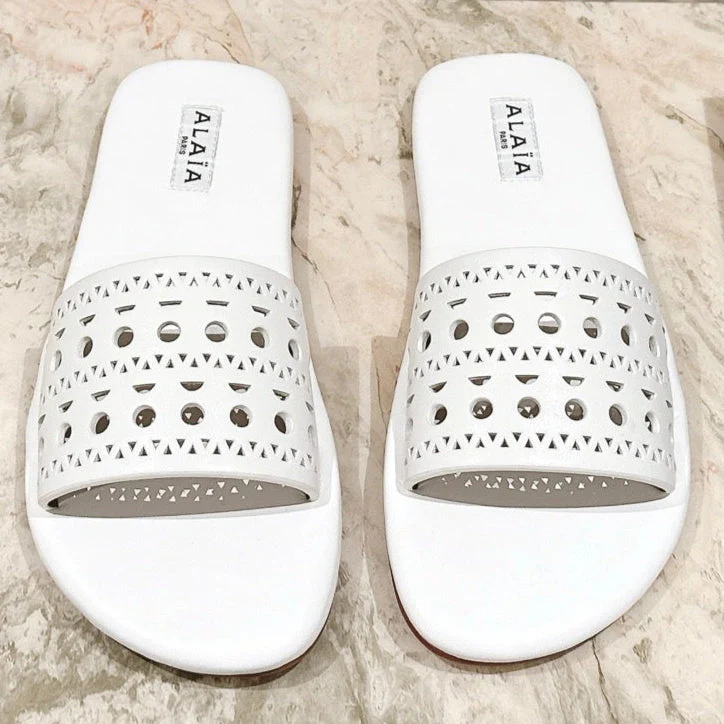 Alaia 2025 Hollow Slippers White Leather 293655