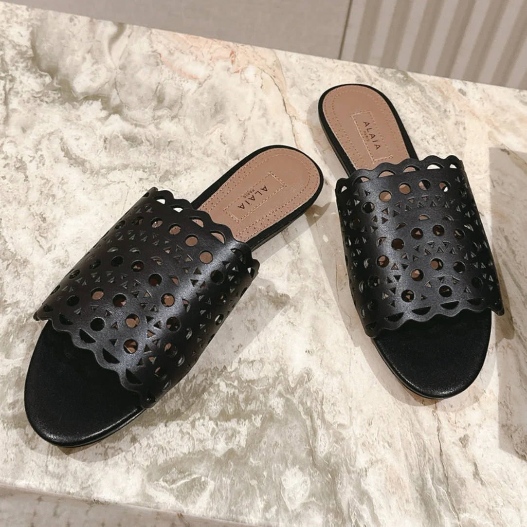 Alaia 2025 Vienne Slippers Black Lambskin 293659