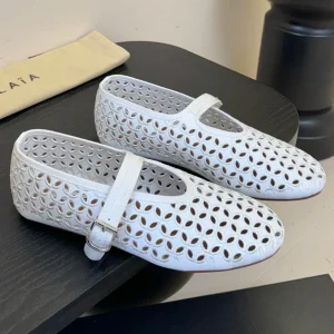 Alaia 25 Mary Jane Mesh Ballet Flats White Calfskin 297033