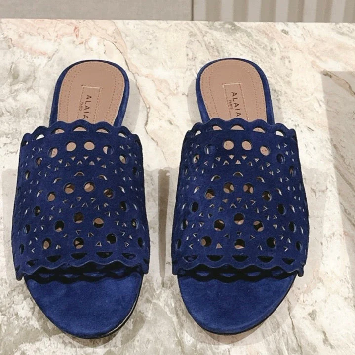 Alaia 2025 Vienne Slippers Blue Lambskin 293661