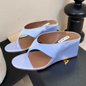 Alaia 25 Cube Thong Mules Blue Satin Sheepskin 297038