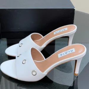 Alaia 2025 Oeillets Embellished Leather Sandals White Lambskin 299667