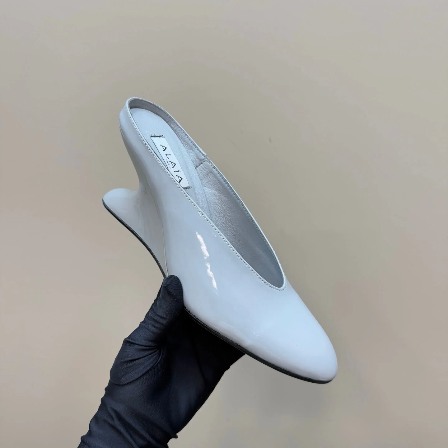 Alaia 2025 Curve Wedge Mules Ivory Lambskin 299671 - Image 2