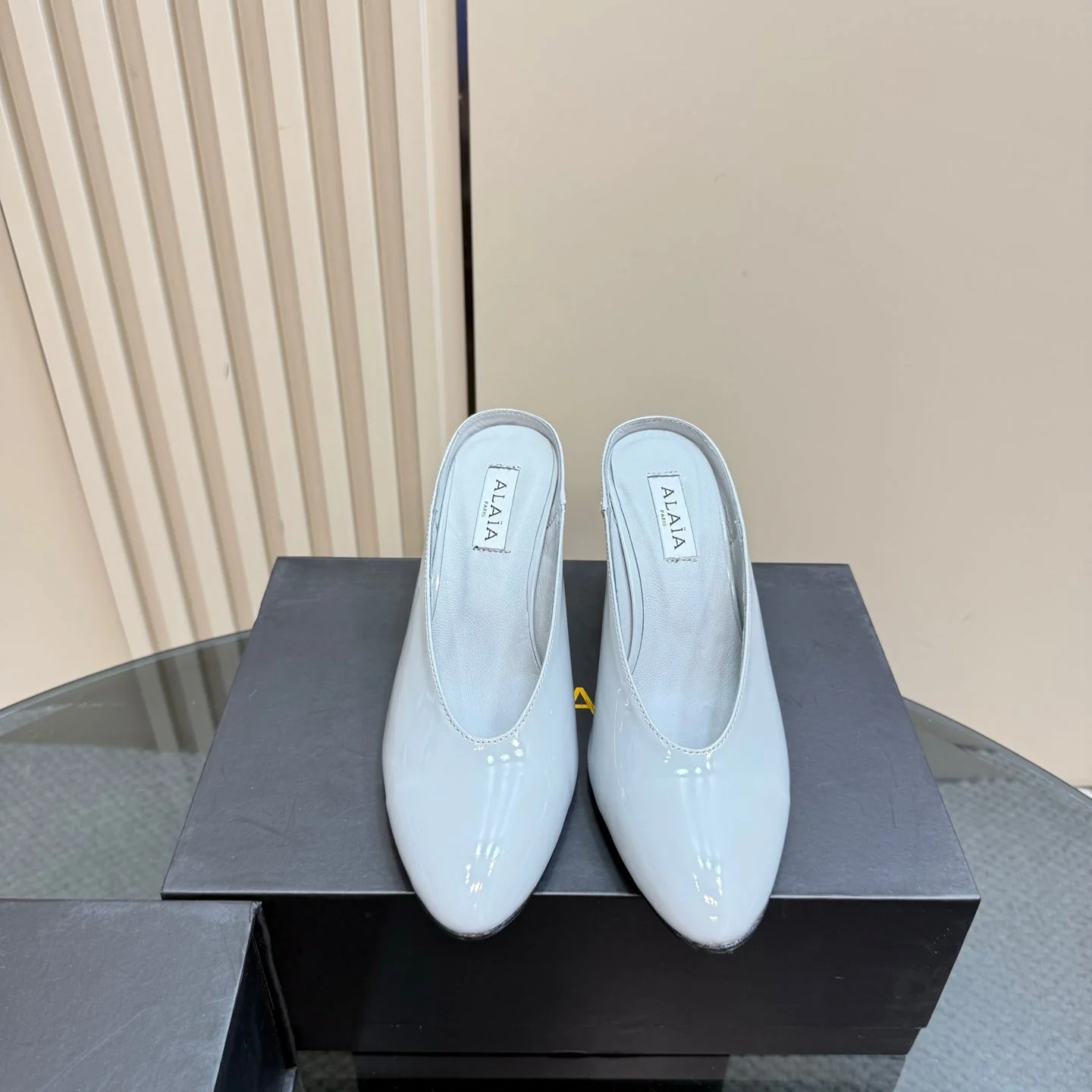 Alaia 2025 Curve Wedge Mules Ivory Lambskin 299671 - Image 8