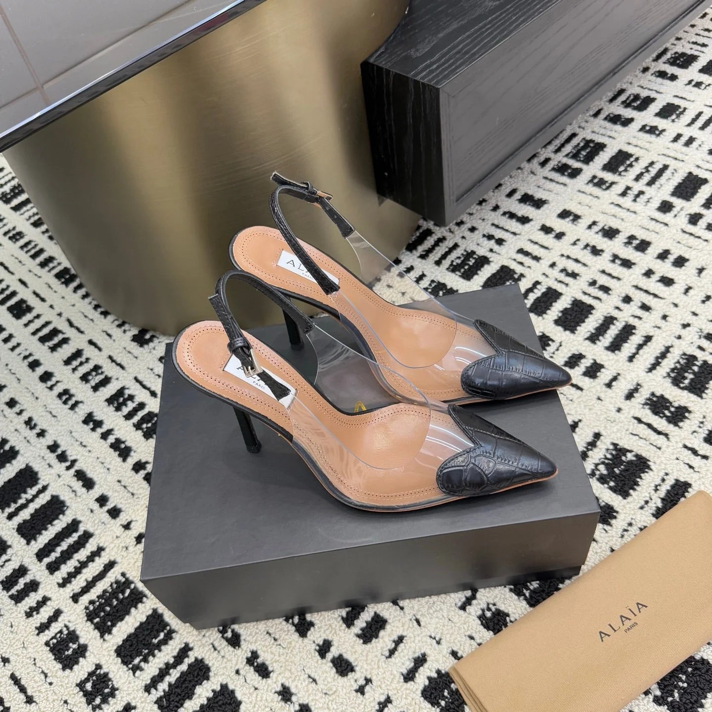 Alaia High Heels Slingbacks Black Sheepskin 299839 - Image 5