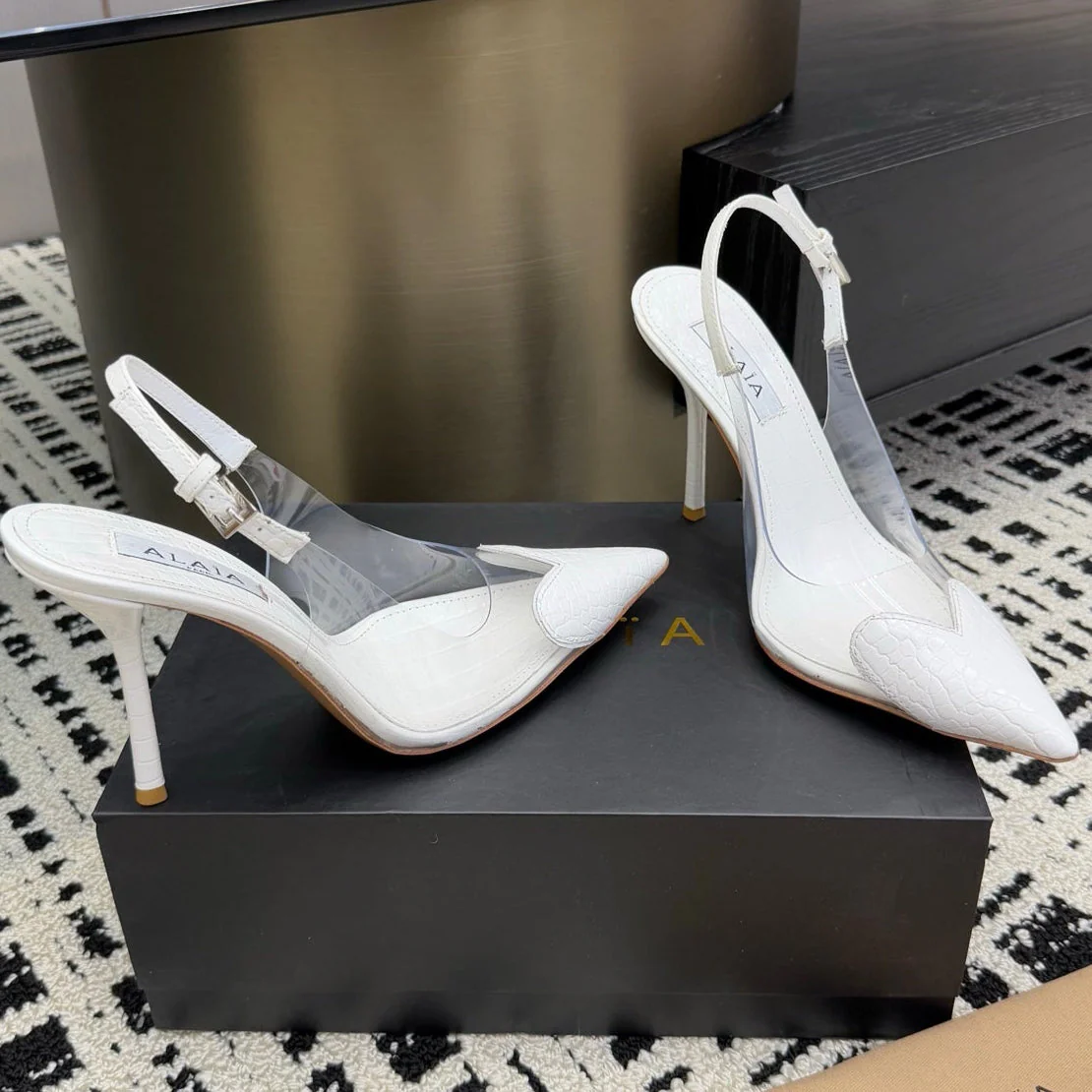 Alaia High Heels Slingbacks White Sheepskin 299841