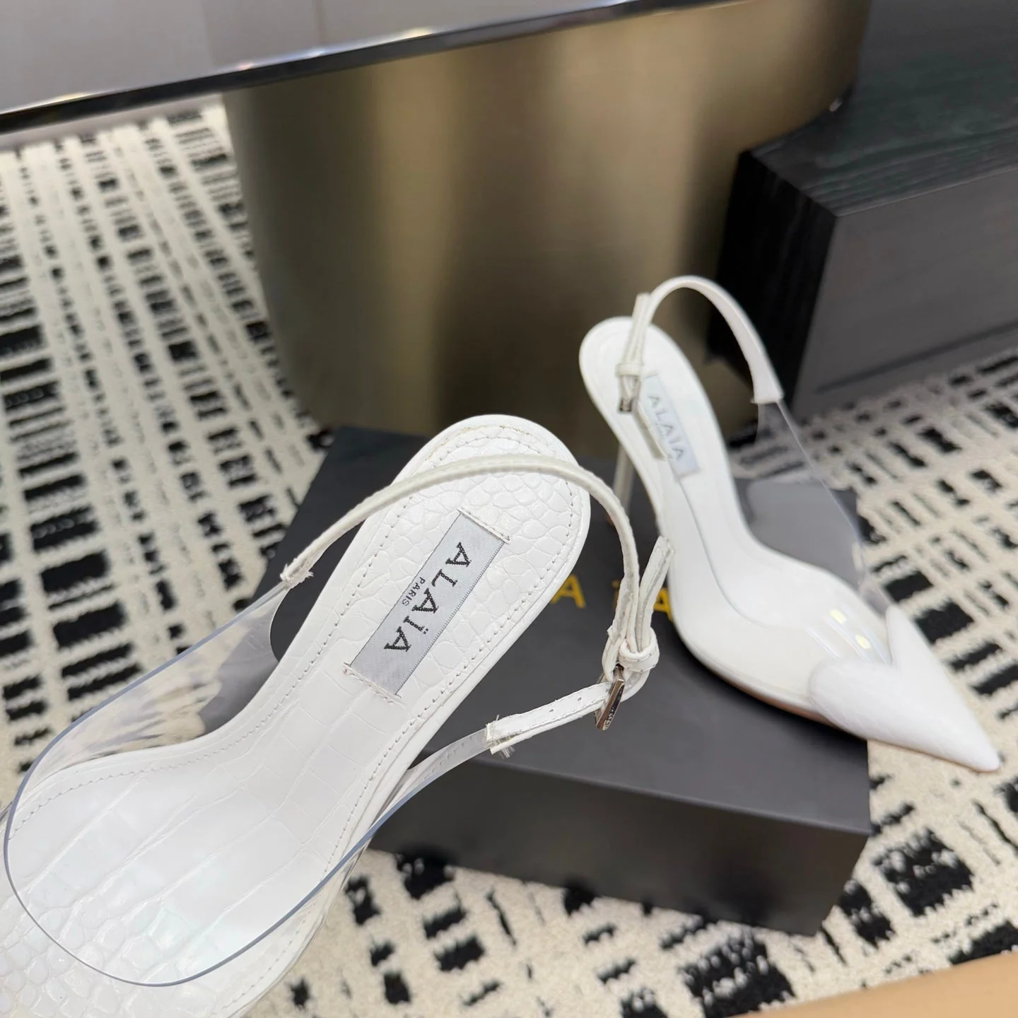 Alaia High Heels Slingbacks White Sheepskin 299841 - Image 7