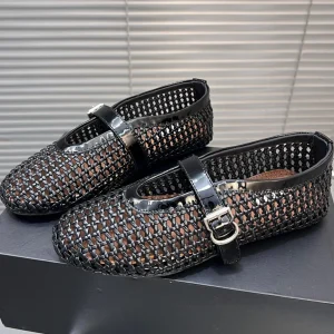 Alaia Braided Hollow Ballet Flats Black Cowhide 300041