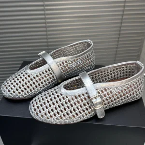 Alaia Braided Hollow Ballet Flats Silver Cowhide 300042
