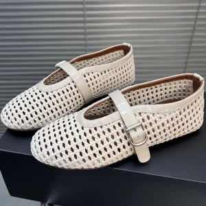 Alaia Braided Hollow Ballet Flats Ivory Cowhide 300043