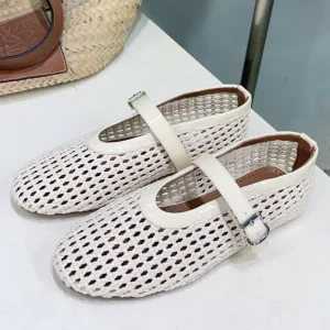 Alaia 25 Marry Janes Ballet Flats Ivory Wool Sheepskin 300454