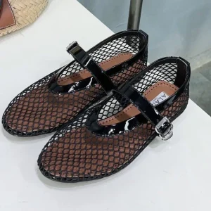 Alaia 25 Laminated Fishnet Ballet Flats Black Lambskin 576444