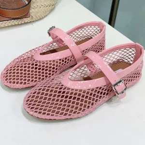 Alaia 25 Laminated Fishnet Ballet Flats Pink Lambskin 241053