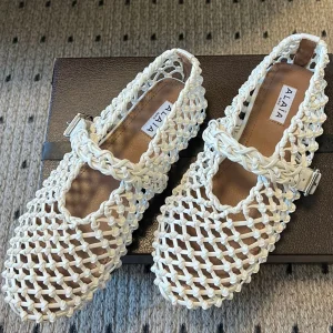 Alaia 25 Braided Ballet Flats White Cowhide 303676