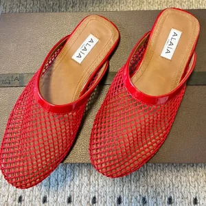 Alaia 25 Fishnet Flat Mules Red Lampskin 303682