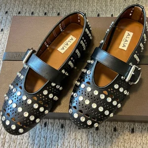 Alaia 25 Vienne With Strass Ballet Flats Black Lambskin 303722