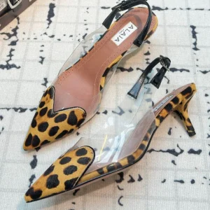 Alaia Heart 50mm Heels Slingbacks Leopard Sheepskin 810203