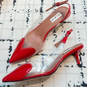 Alaia Heart 50mm Heels Slingbacks Red Sheepskin 810206