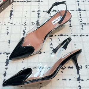 Alaia Heart 50mm Heels Slingbacks Black Sheepskin 810209