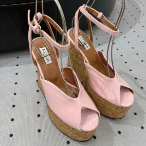 Alaila Wedge Sandals 135mm In Pink Glossy Lambskin 954905