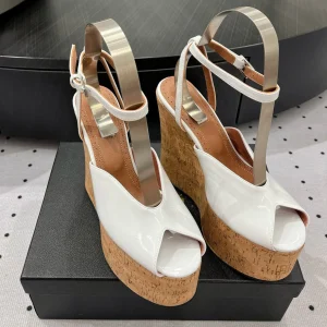 Alaila Wedge Sandals 135mm In White Glossy Lambskin 954903