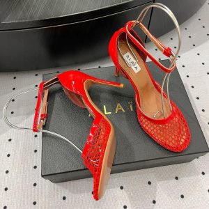 Alaila High Fishnet Pumps 90mm In Red Mesh Fabric  954854