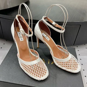 Alaila High Fishnet Pumps 90mm In White Mesh Fabric 954850