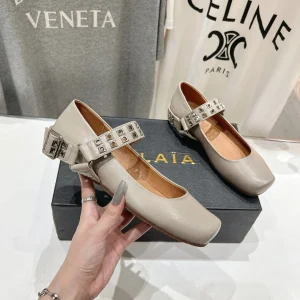 Alaila Biker Ballet Flats In Light Grey Cowhide 911442