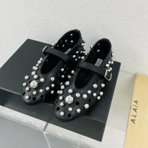Alaila Ballet Flats In Black Lambskin Beaded  897246