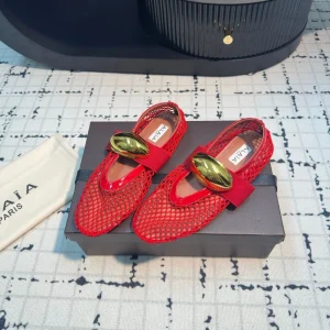 Alaila Ballet Flats In Red Mesh Fabric 895240